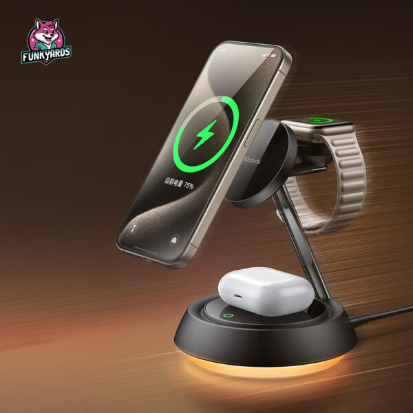 Mcdodo CH-4952 3-in-1 Magnetic Wireless Charging Stand with Night Light, Black - Image 3