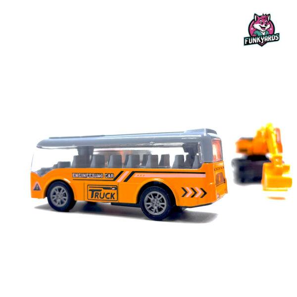 Qizhuo 3 in 1 Die Cast Metal Pull Back Cast Engineering Vehicle Play Toy Including Oil Container Truck, JBC Truck, Employee Bus (Yellow) - Image 2