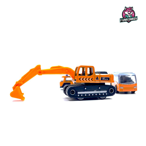 Qizhuo 3 in 1 Die Cast Metal Pull Back Cast Engineering Vehicle Play Toy Including Oil Container Truck, JBC Truck, Employee Bus (Yellow) - Image 4