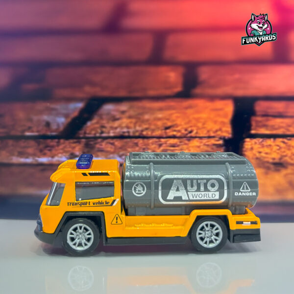 Qizhuo 3 in 1 Die Cast Metal Pull Back Cast Engineering Vehicle Play Toy Including Oil Container Truck, JBC Truck, Employee Bus (Yellow) - Image 5