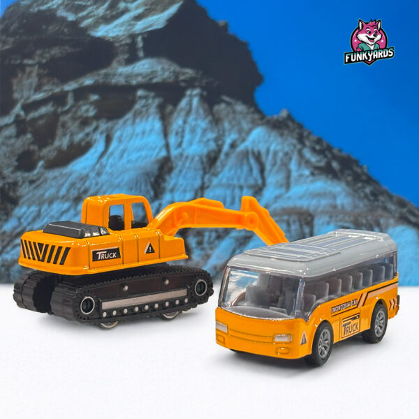 Qizhuo 3 in 1 Die Cast Metal Pull Back Cast Engineering Vehicle Play Toy Including Oil Container Truck, JBC Truck, Employee Bus (Yellow) - Image 6